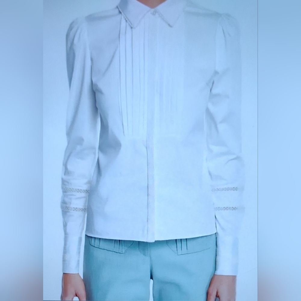 $360 NWT ALEXIS White Haskell Pleated Lace Classic Button Up Top Sz L - Picture 9 of 9